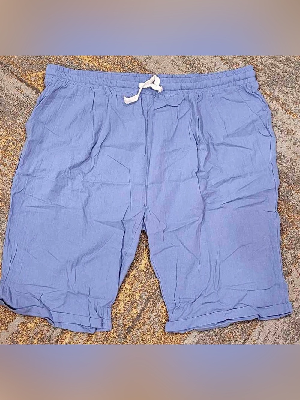 Flat Front Drawstring Shorts - Light Blue Size 4XL